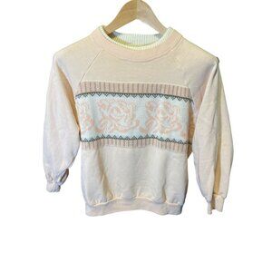 Vintage 80s Deb Pink Crew Neck 3/4 Sleeve Pullover Sweater Sz M